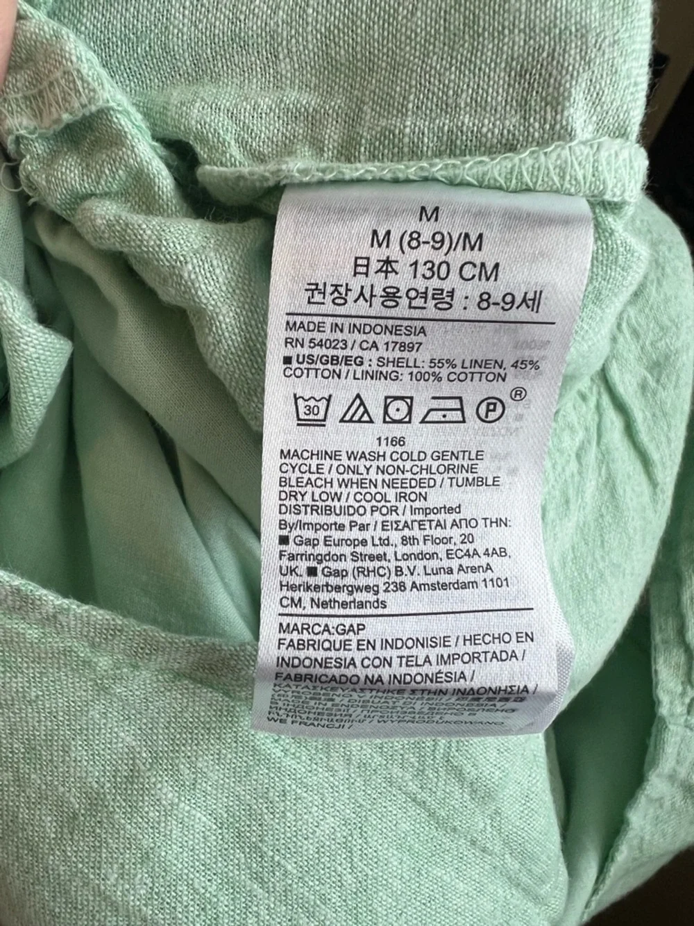 GAP Kids Linen Blend Jumpsuit Girls M 8-9 Mint Green Wide Leg summer Romper